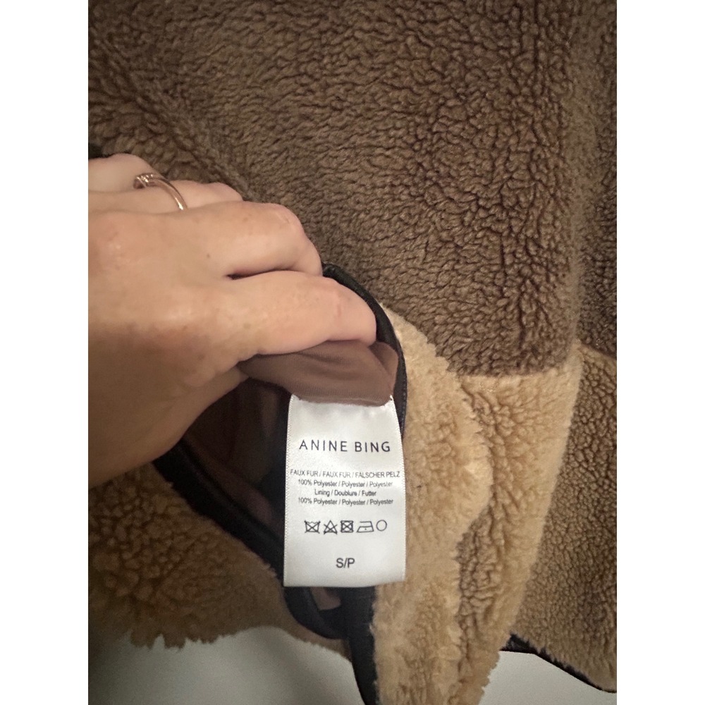 Anine Bing Royce Jacket Brown Tan Colorblock Sherpa Fleece Quarter Zip Small - Picture 7 of 7
